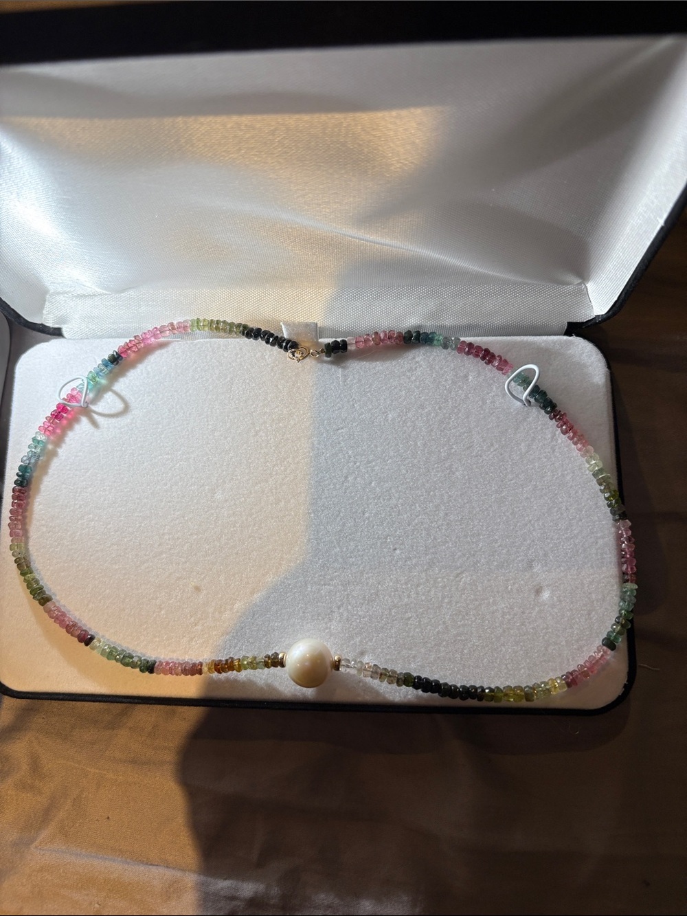 Natural multicolor tourmaline in 14k solid gold clasp and gold wire
